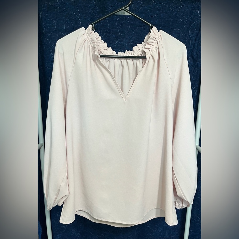 Pink Ruffled Long Sleeve Blouse
